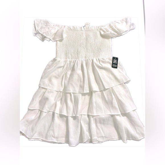 EXPRESS White colored Off the Shoulder Ruffle Tiered Dress, Size L NWT - Picture 2 of 13
